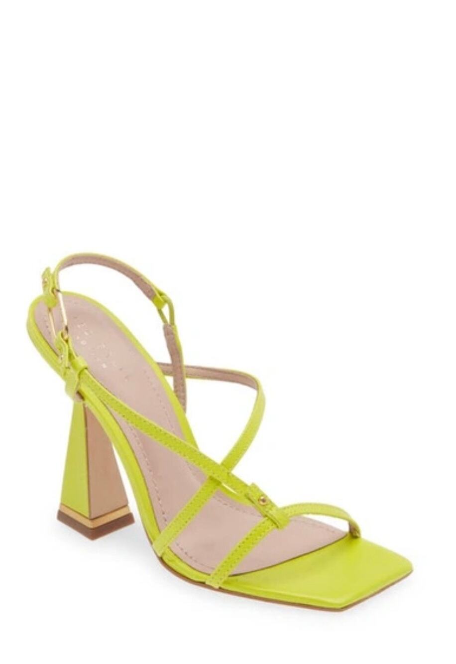 New! Ted Baker Lime Leather Cayena Block Heel Square Toe Sandals Womens Size 6.5